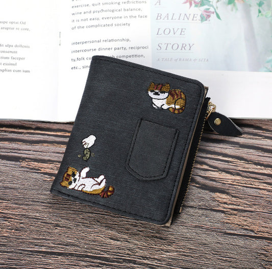 Black Cat Denim Wallet