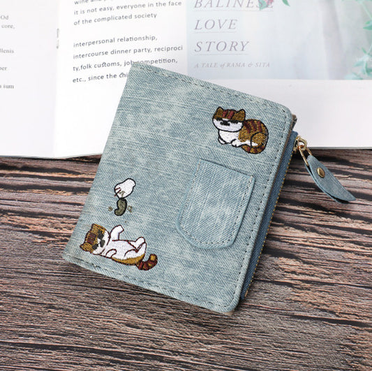 Black Cat Denim Wallet