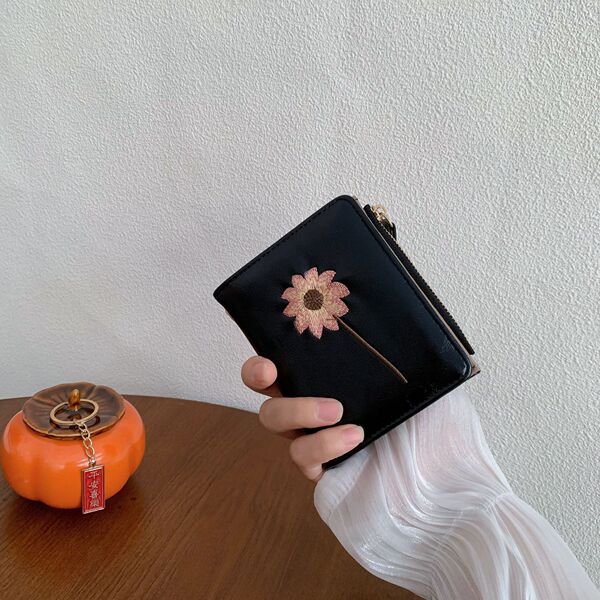 Black Floral Bifold Wallet